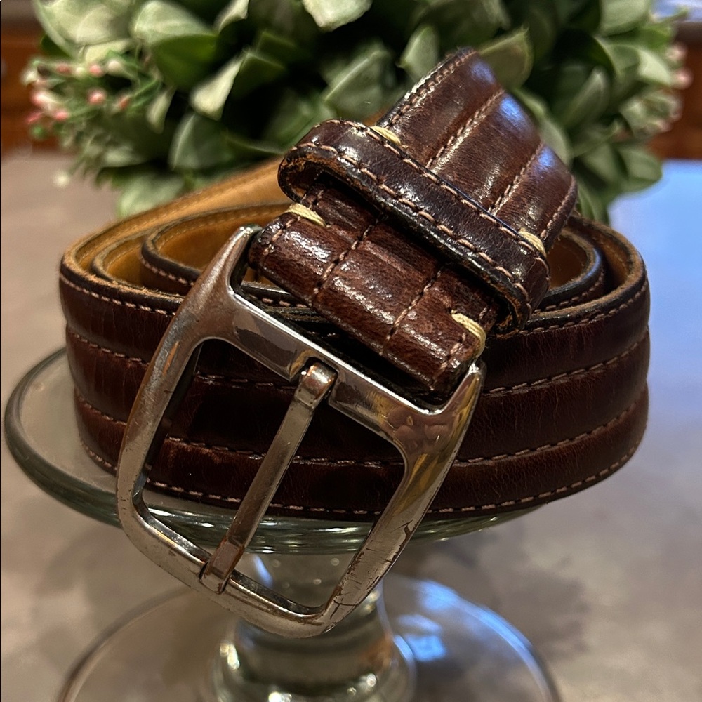 THEORY Mens Rich Dark Brown Leather Belt Sz 32